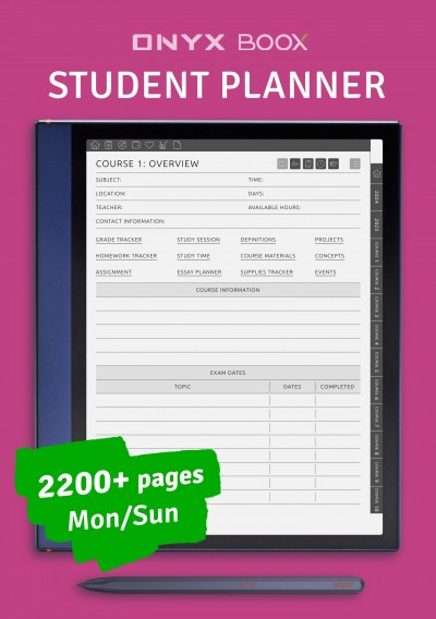 Download BOOX Note Air Student Planner - Printable PDF