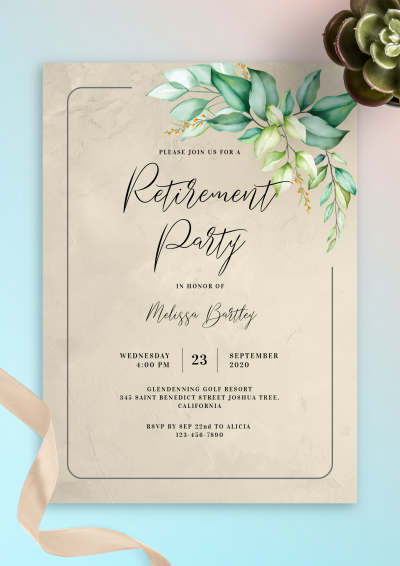 Download Botanical Dusty Retirement Party Invitation - Printable PDF
