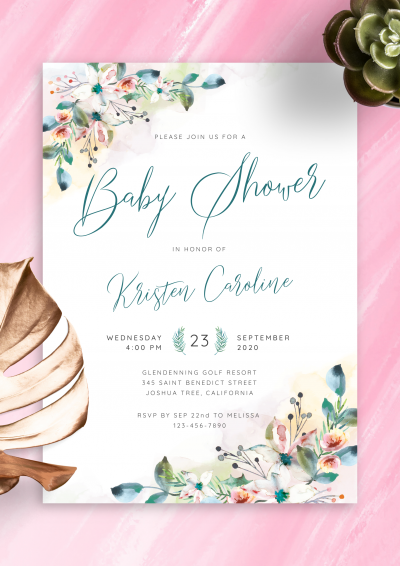 Download Botanical Watercolor Baby Shower Invitation - Printable PDF