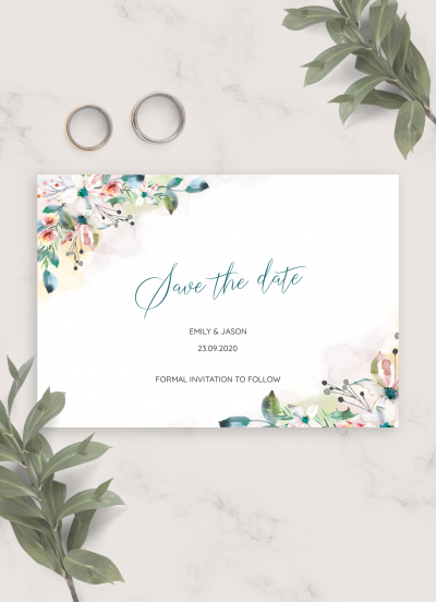 Download Botanical Watercolor Wedding Save The Date Card - Printable PDF