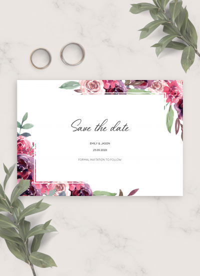 Download Burgundy Floral Wedding Save The Date Card - Printable PDF