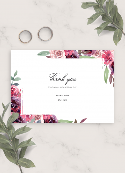 Download Burgundy Floral Wedding Thank You Card - Printable PDF