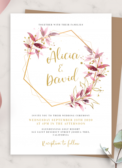 Download Burgundy Geometric Wedding Invitation - Printable PDF