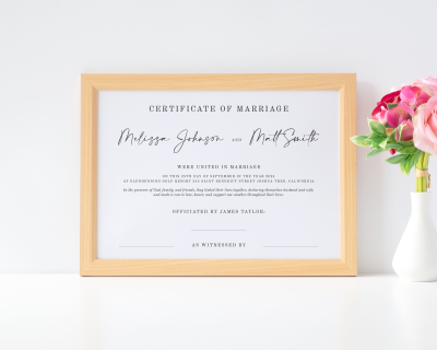 Marriage Certificate Commemorative Print