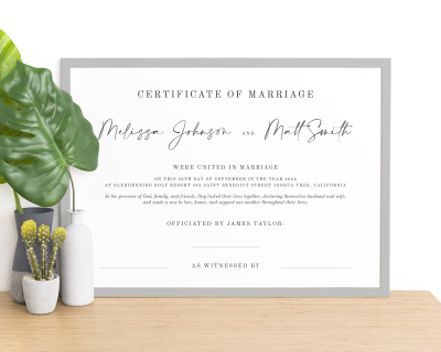 Marriage Certificate Commemorative Print