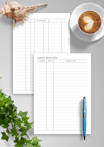 Download Checkbook Register and Withdrawal Template - Printable PDF