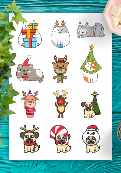 Download Christmas Animals Sticker pack 1 - Printable PDF