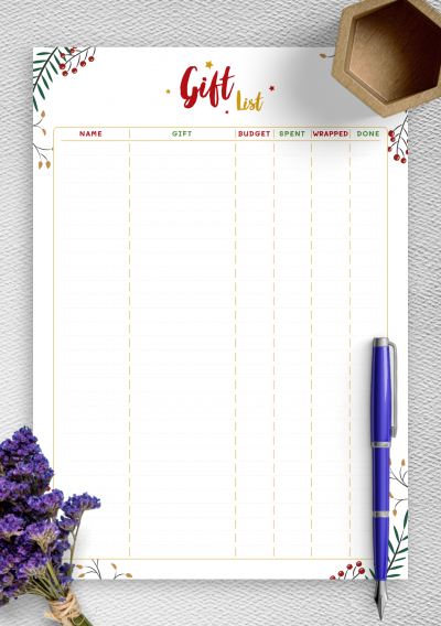 Download Christmas Style - Gift List - Printable PDF