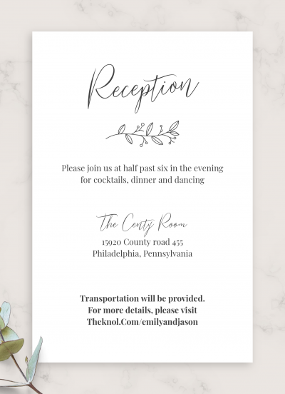 Download Classic Elegant Wedding Reception Card - Printable PDF