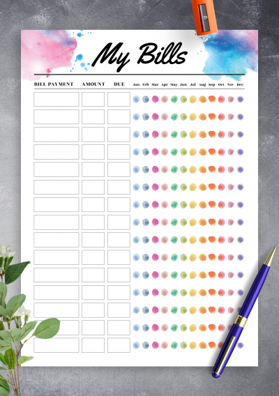 Download Colored monthly budget template - Printable PDF