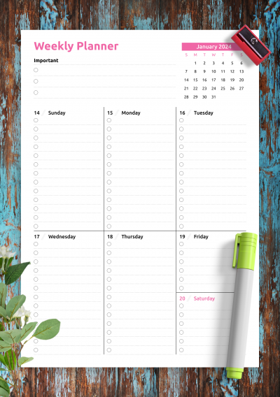 Download Colored one-page weekly planner