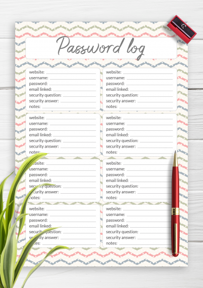 Download Colored Waves Password Log Template - Printable PDF