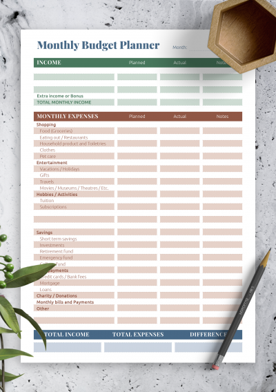 Download Complex budget planner - Printable PDF
