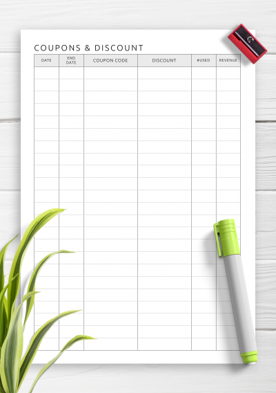 Download Coupons & Discount Tracker - Printable PDF