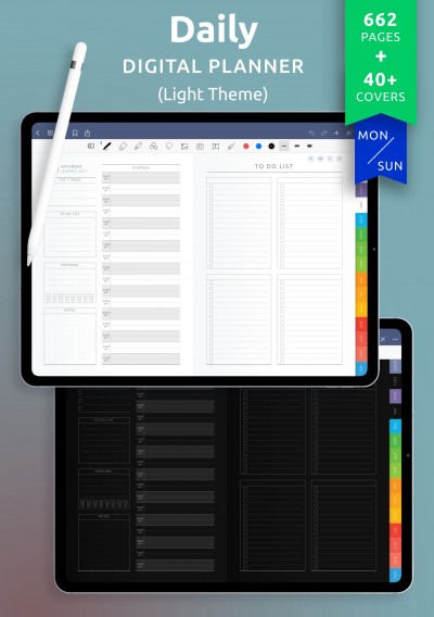 Download Daily Digital Planner PDF for iPad (Light Theme) - Printable PDF