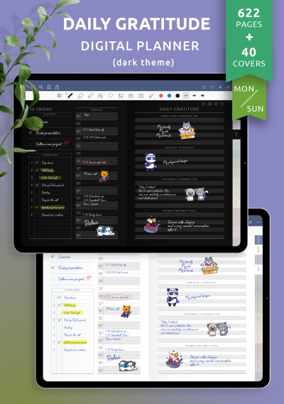 Download Daily Gratitude Digital Planner (Dark Theme) - Printable PDF