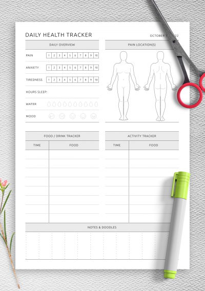 Download Daily Health Tracker - Male - Printable PDF