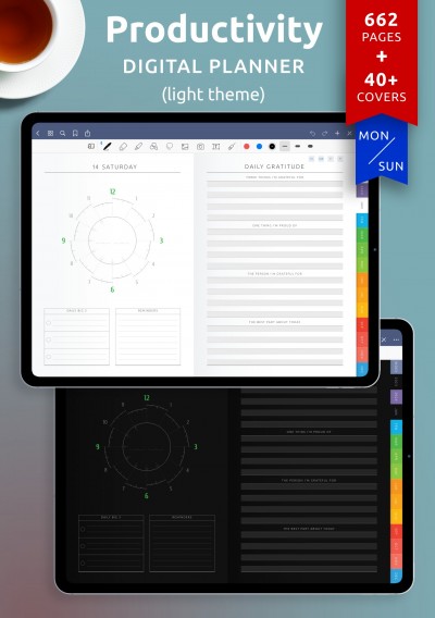 Download Daily Productivity Digital Planner (Light Theme) - Printable PDF