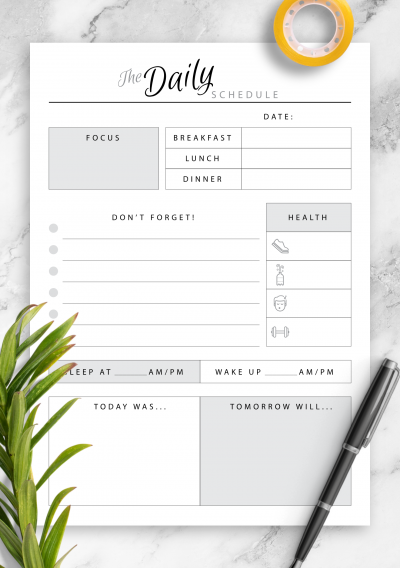 Download The Daily Schedule with Health section - Printable PDF