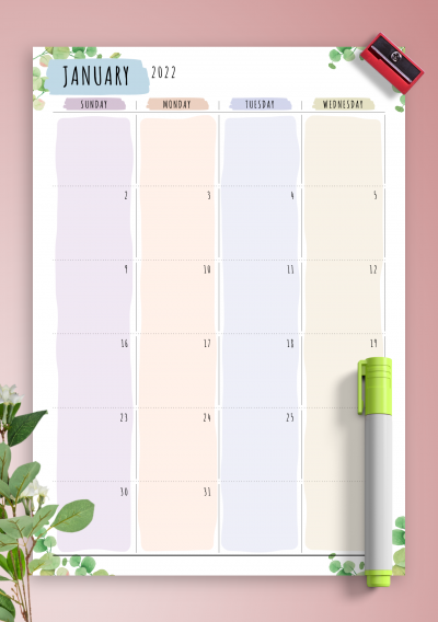 download printable dated monthly calendar floral style pdf