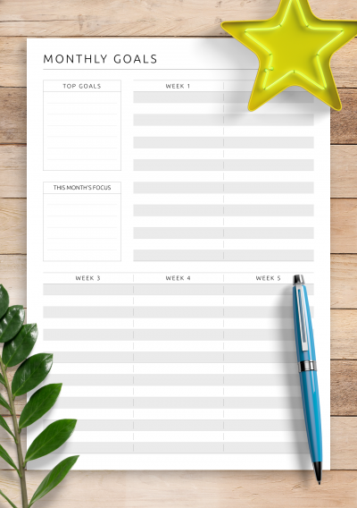 Download Dated Monthly Goals Plan with Focus Template - Printable PDF