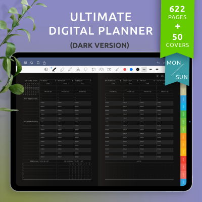 Download Digital Planner for iPad (Dark Theme) - Printable PDF
