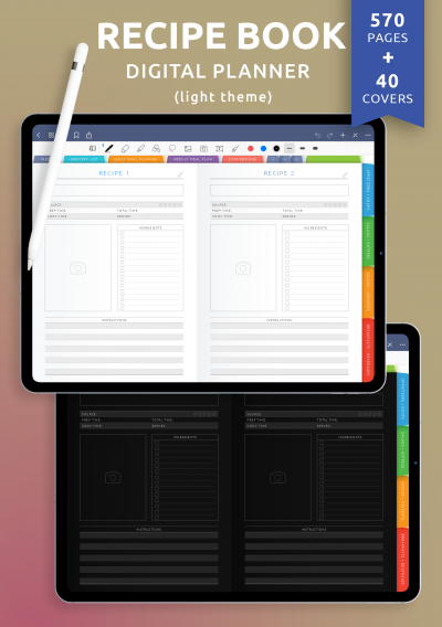 Download Digital Recipe Book PDF for iPad (Light Theme) - Printable PDF
