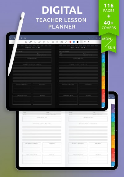 Download Digital Teacher Lesson Planner (Dark Theme) - Printable PDF