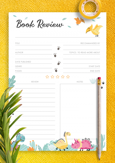 Download Dinosaurs Book Review Template For Kids - Printable PDF