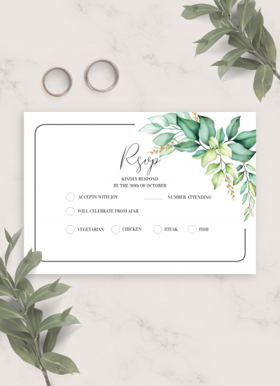 Download Elegant Greenery Boho Wedding RSVP Card - Printable PDF