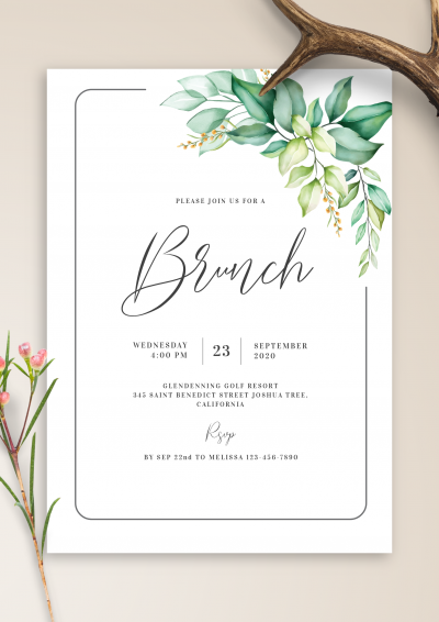 Download Elegant Greenery Brunch Invitation - Printable PDF