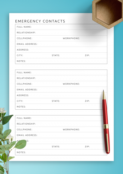 Download Emergency Contacts Template - Printable PDF