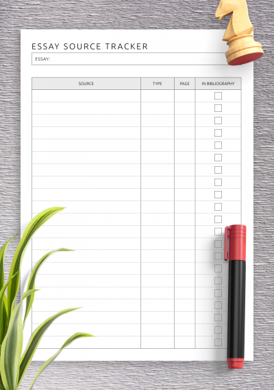 Download Essay Source Tracker Template - Printable PDF