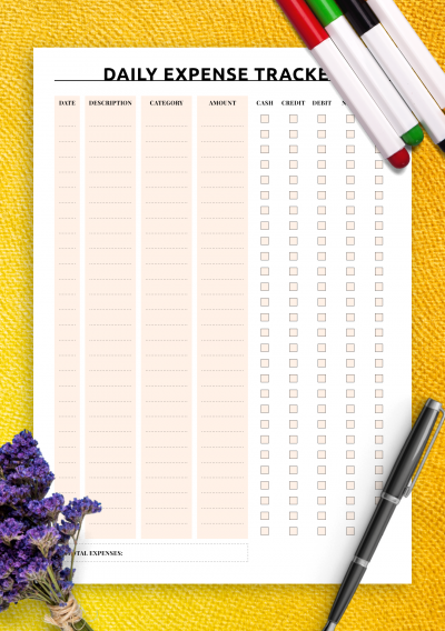 Download Everyday expense tracker - Printable PDF