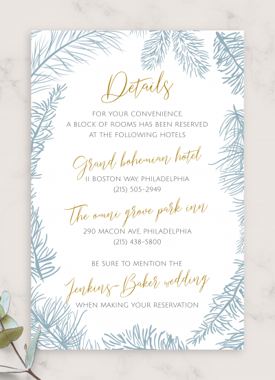 Download Fir Branch Winter Wedding Details card - Printable PDF