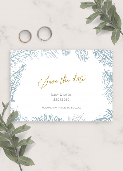 Download Fir Branch Winter Wedding Save The Date Card - Printable PDF