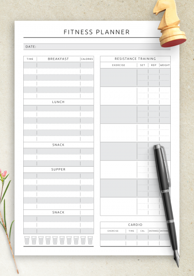 Download Fitness, Meal & Water Tracker Template - Printable PDF