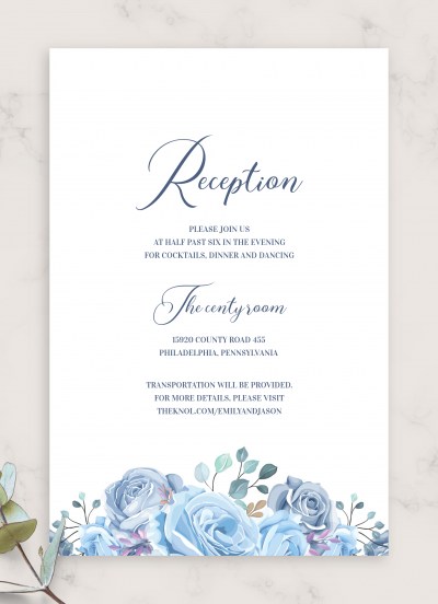 Download Floral Blue Wedding Reception Card - Printable PDF