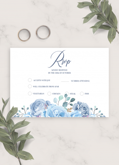 Download Floral Blue Wedding RSVP Card - Printable PDF