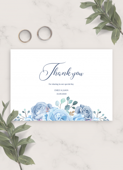 Download Floral Blue Wedding Thank You Card - Printable PDF