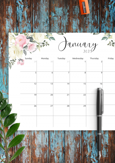 Download Floral Design Monthly Calendar