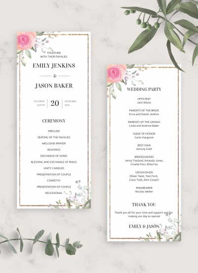 Download Floral Elegant Wedding Program - Printable PDF