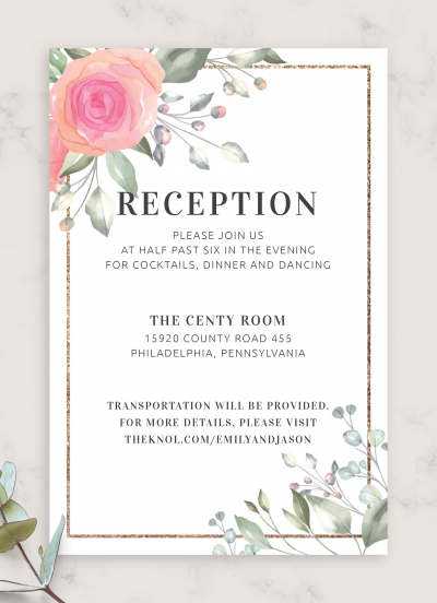 Download Floral Elegant Wedding Reception Card - Printable PDF