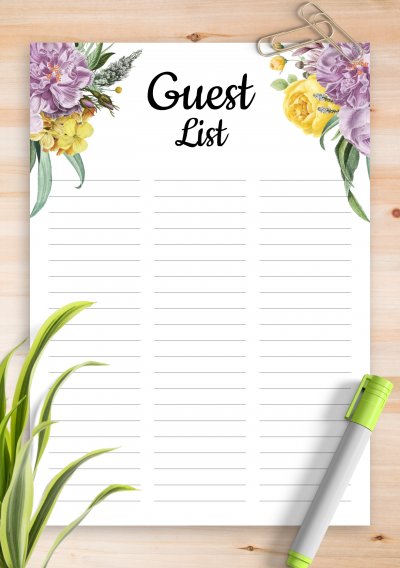 Download Floral Guest List - Printable PDF