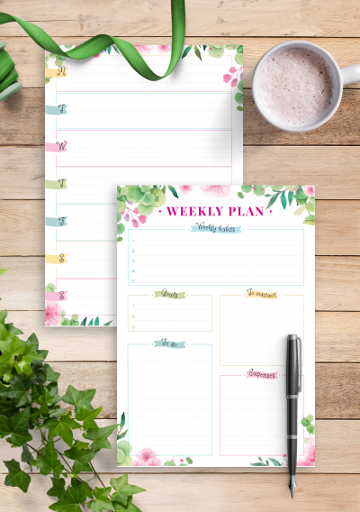 Download Floral Week On Two Pages - Printable PDF