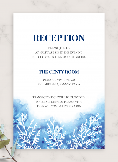 Download Frosty Winter Wedding Reception Card - Printable PDF