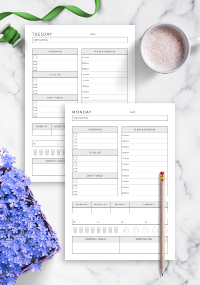 Download Printable Full Daily Undated Template with Custom Schedule PDF