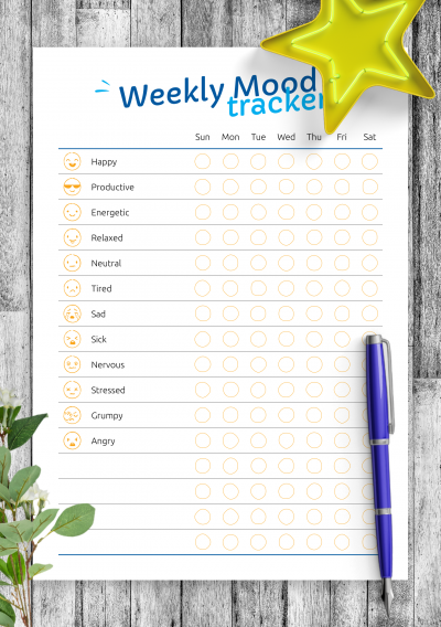 Download Funny Weekly Mood Tracker - Printable PDF
