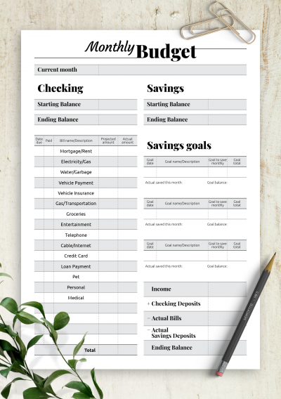 Download Goal-oriented budget template - Printable PDF