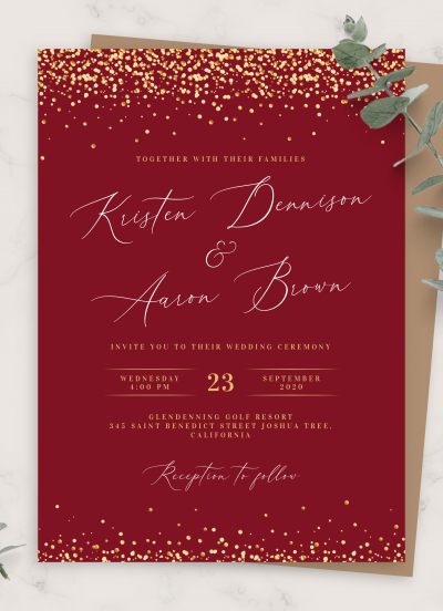 Download Gold and Burgundy Wedding Invitation - Printable PDF